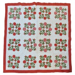 Antique 19thC Red & Green Wreath Applique Quilt