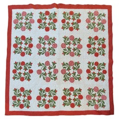 19thC Red & Green Wreath Applique Quilt