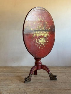 19thC Red Lacquered Tripod Table