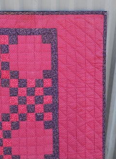 19Thc Red & Mulberry Postage Stamp Chain Quilt Mounted