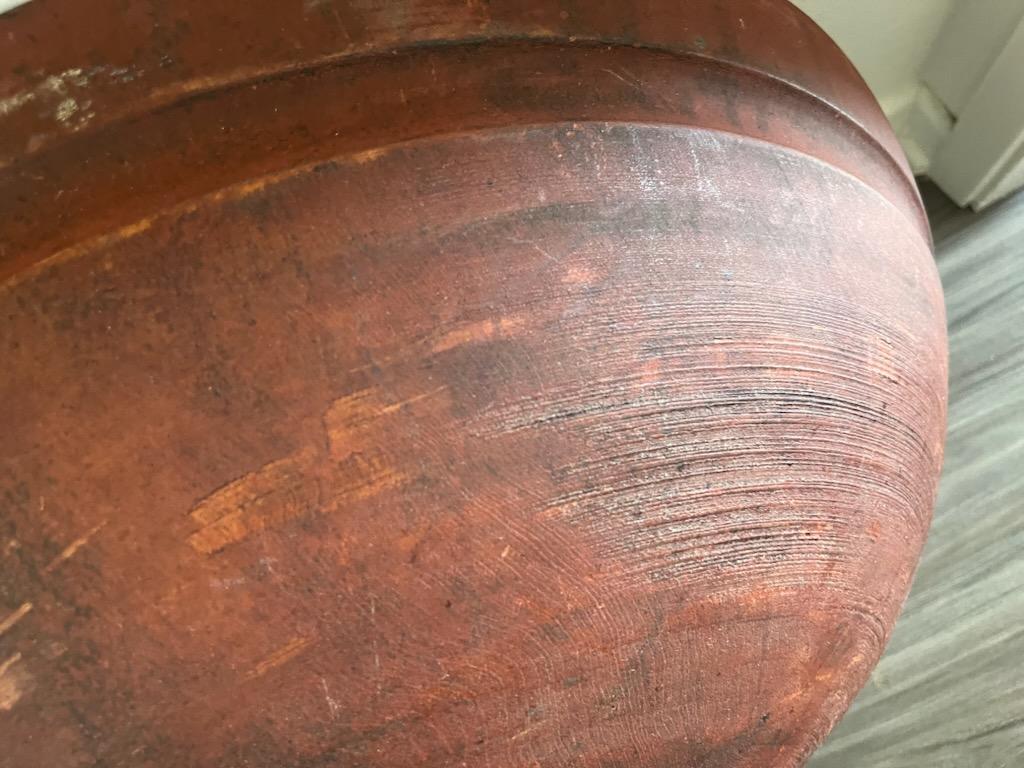19th Century 19thc Red Painted Monumental Butterbowl from New England For Sale