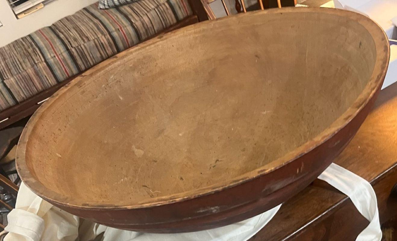 19thc Red Painted Monumental Butterbowl from New England For Sale 1