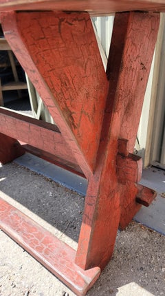 19Thc Red Painted Sawbuck Side Table / Sofa Table