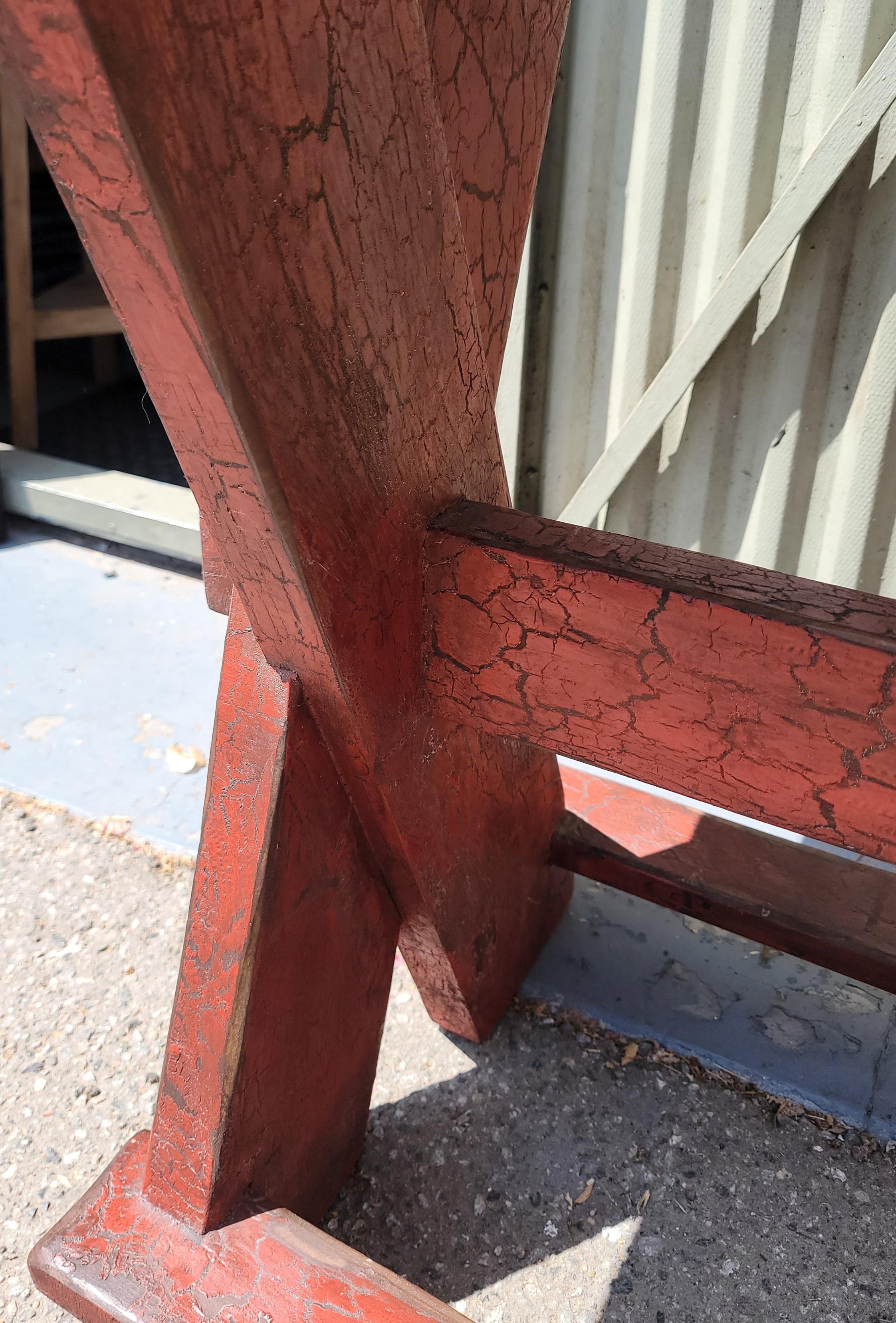 American 19Thc  Red Painted Sawbuck Side Table / Sofa Table For Sale