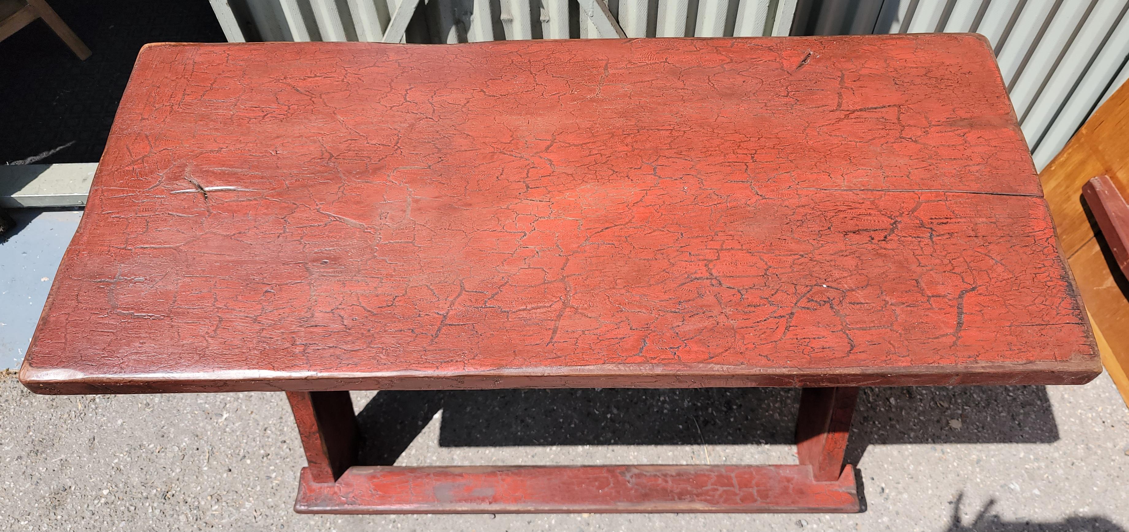 Hand-Crafted 19Thc  Red Painted Sawbuck Side Table / Sofa Table For Sale