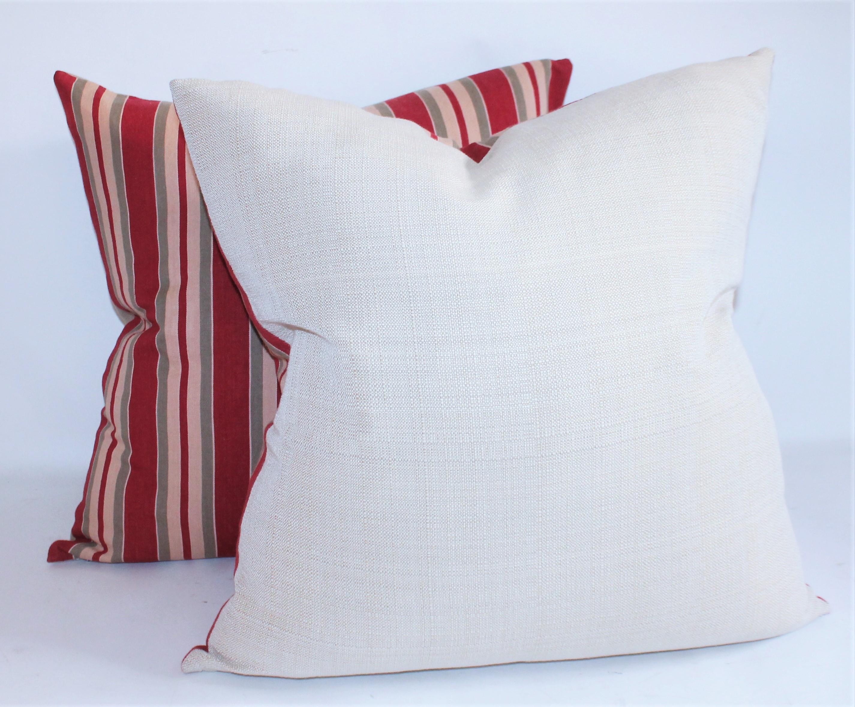 Country 19th Century Red and Tan Striped Ticking Pillows / 2 Pairs For Sale