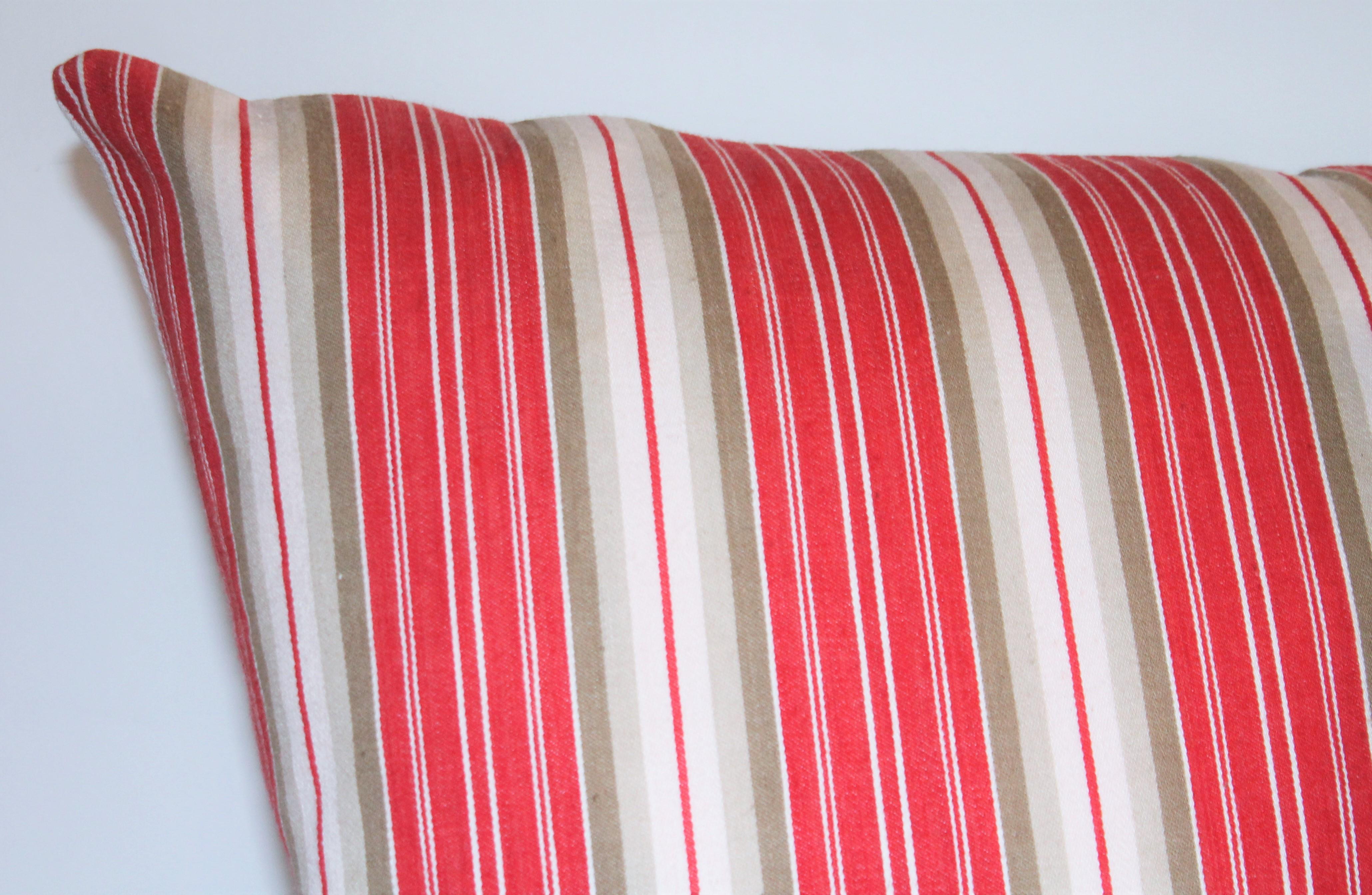 American 19th Century Red and Tan Striped Ticking Pillows / 2 Pairs For Sale