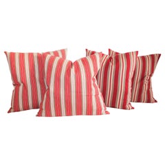 Antique 19th Century Red and Tan Striped Ticking Pillows / 2 Pairs