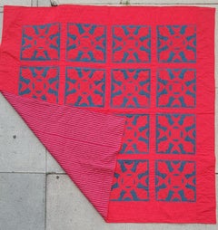 19Thc Red & Teal Applique Quilt
