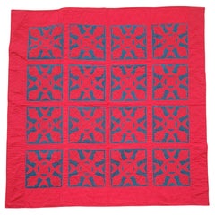 19Thc Red & Teal Applique Quilt