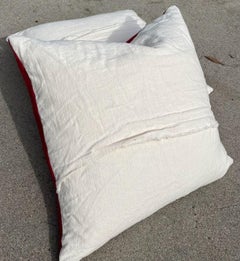 19Thc Red Vintage Linen Pillows -Pair