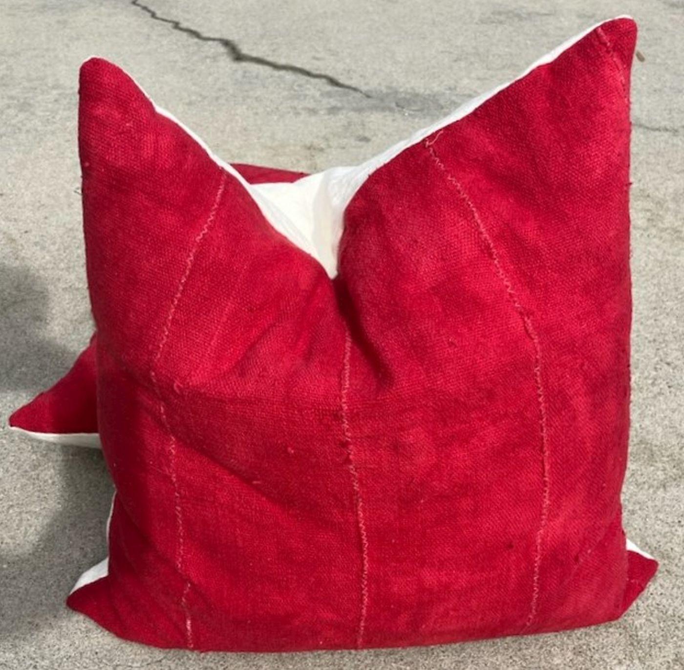 Adirondack 19Thc Red Vintage Linen Pillows -Pair For Sale