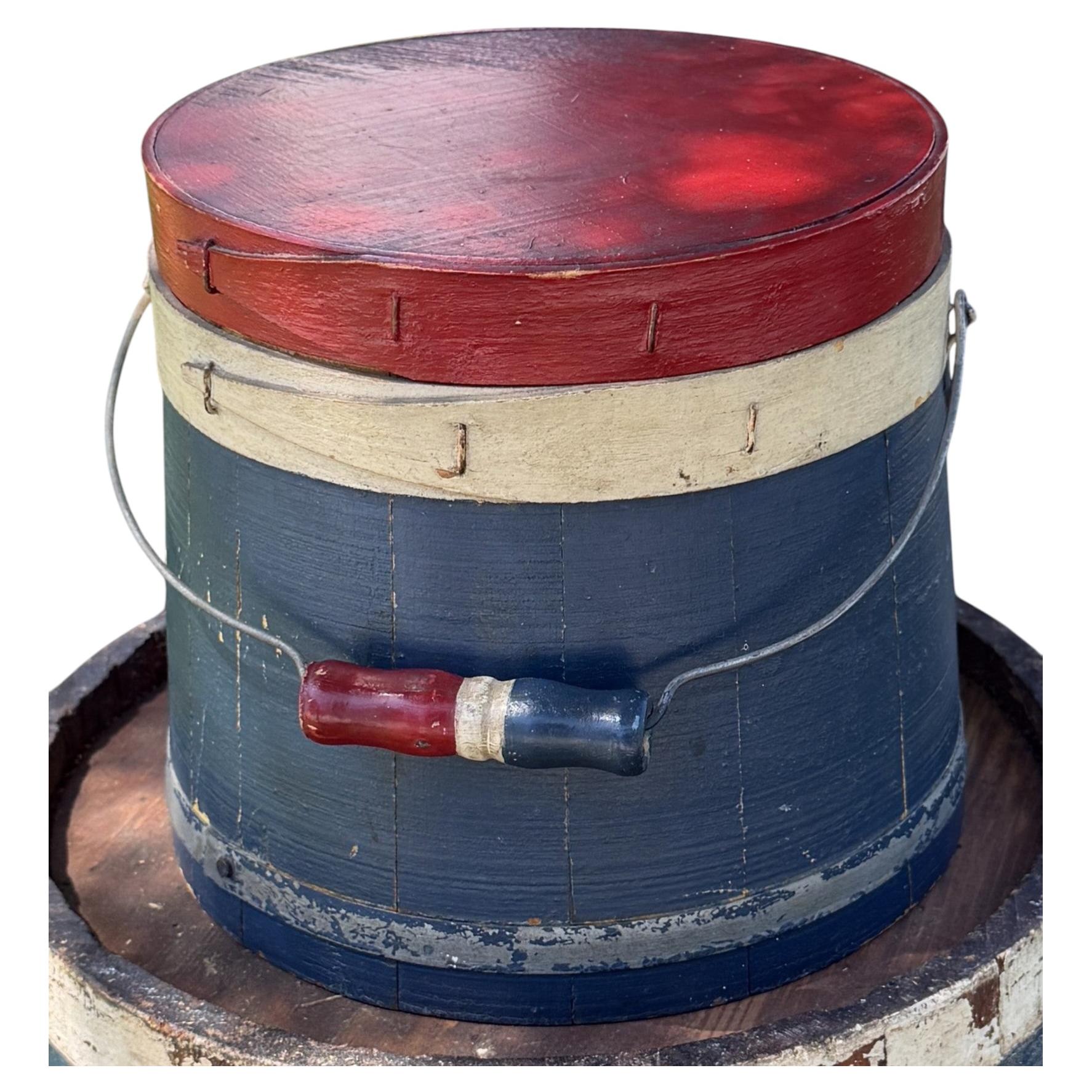 19thc Red, White and Blue Original painted Sugar Bucket