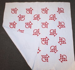 19th Century Red and White Basket Crib Quilt