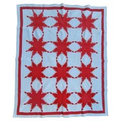 19thc Red & White Feathered Star Quilt