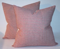 19thc Red & White Homespun Linen Pillows, Collection of Four