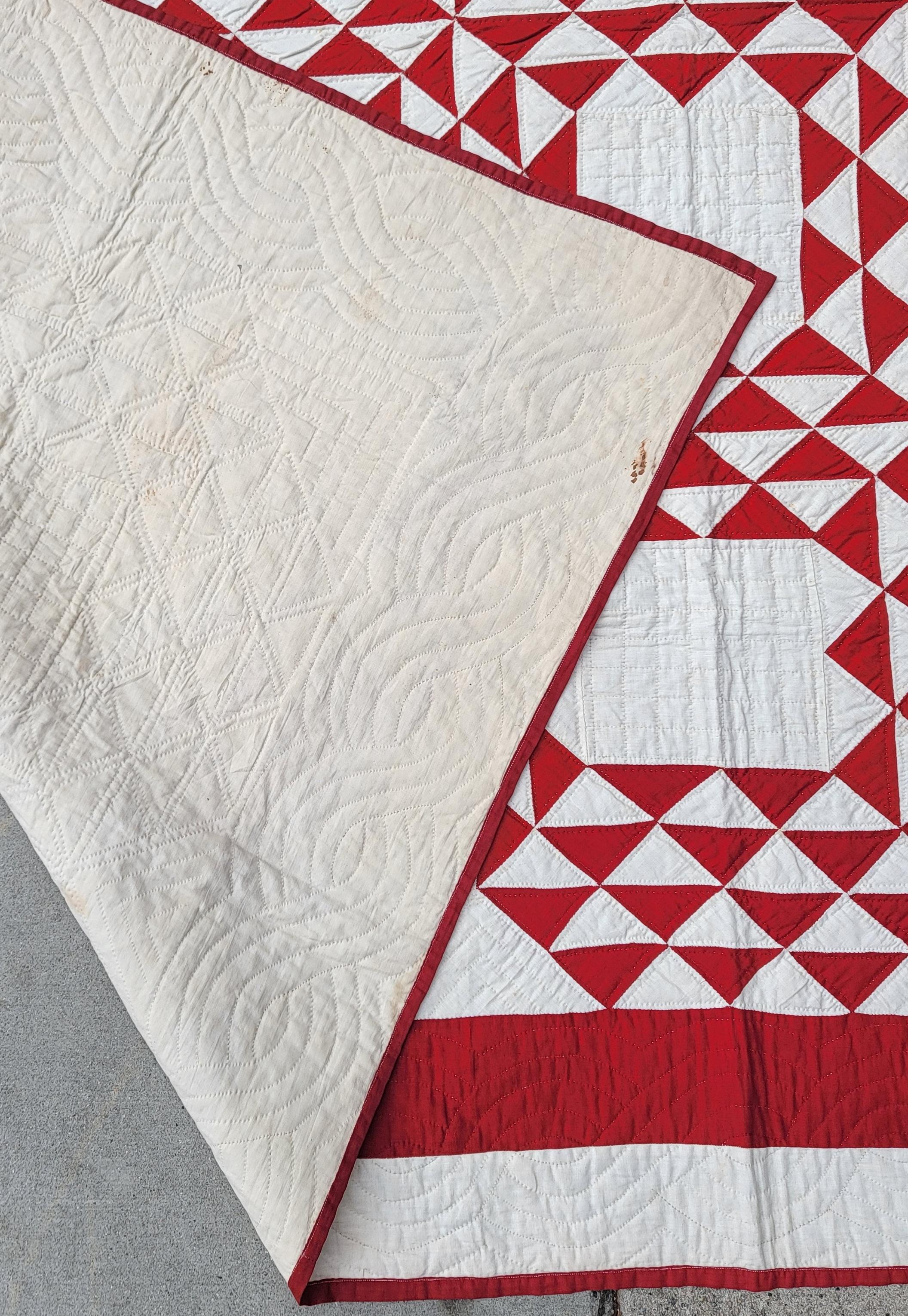 This finely quilted and pieced ocean waves is in pristine condition. This fine quilt has a inner border and is finely pieced. This quilt was found and made in Lancaster County, Pennsylvania.