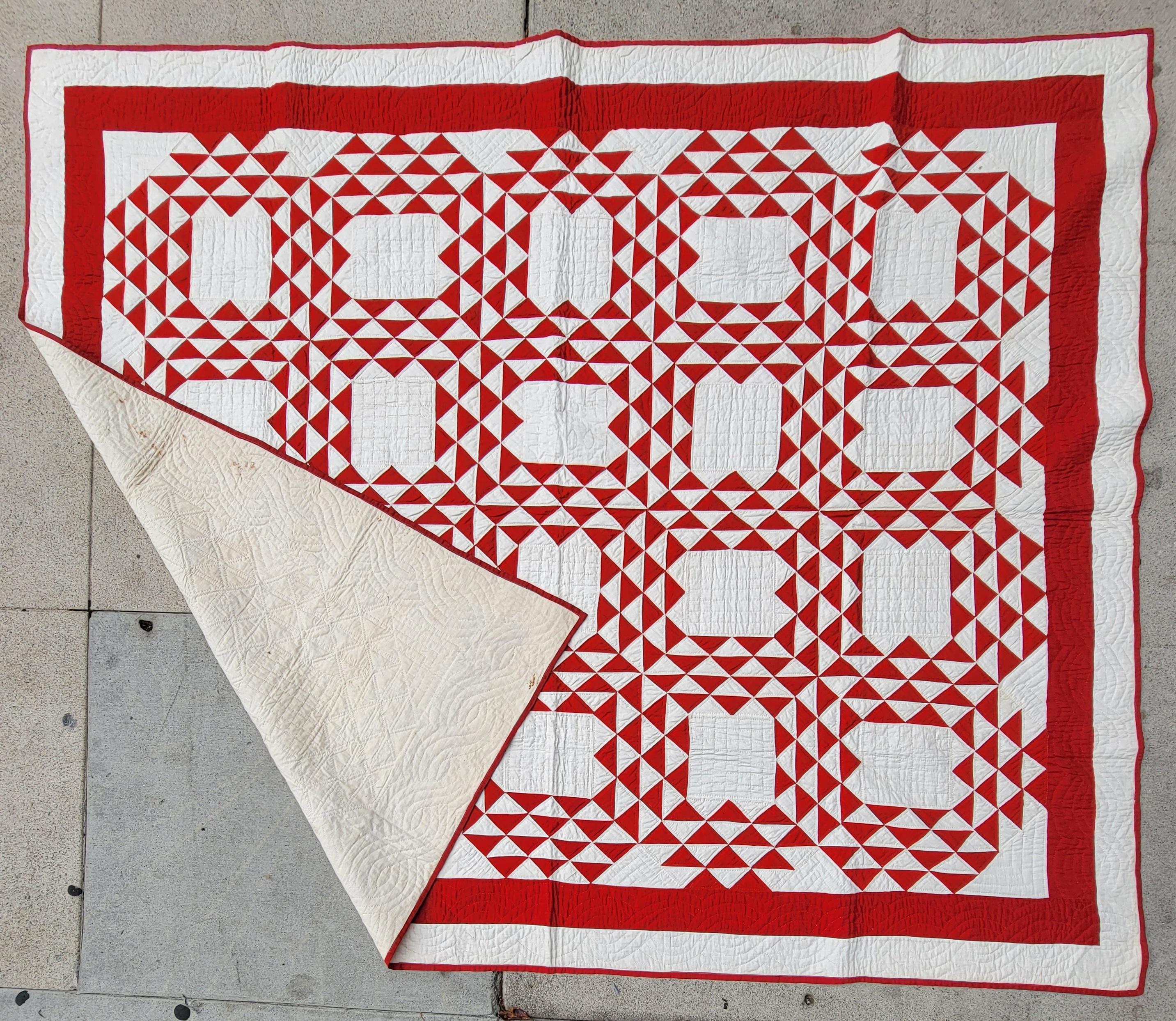 Adirondack 19th C Red & White Ocean Waves Quilt For Sale
