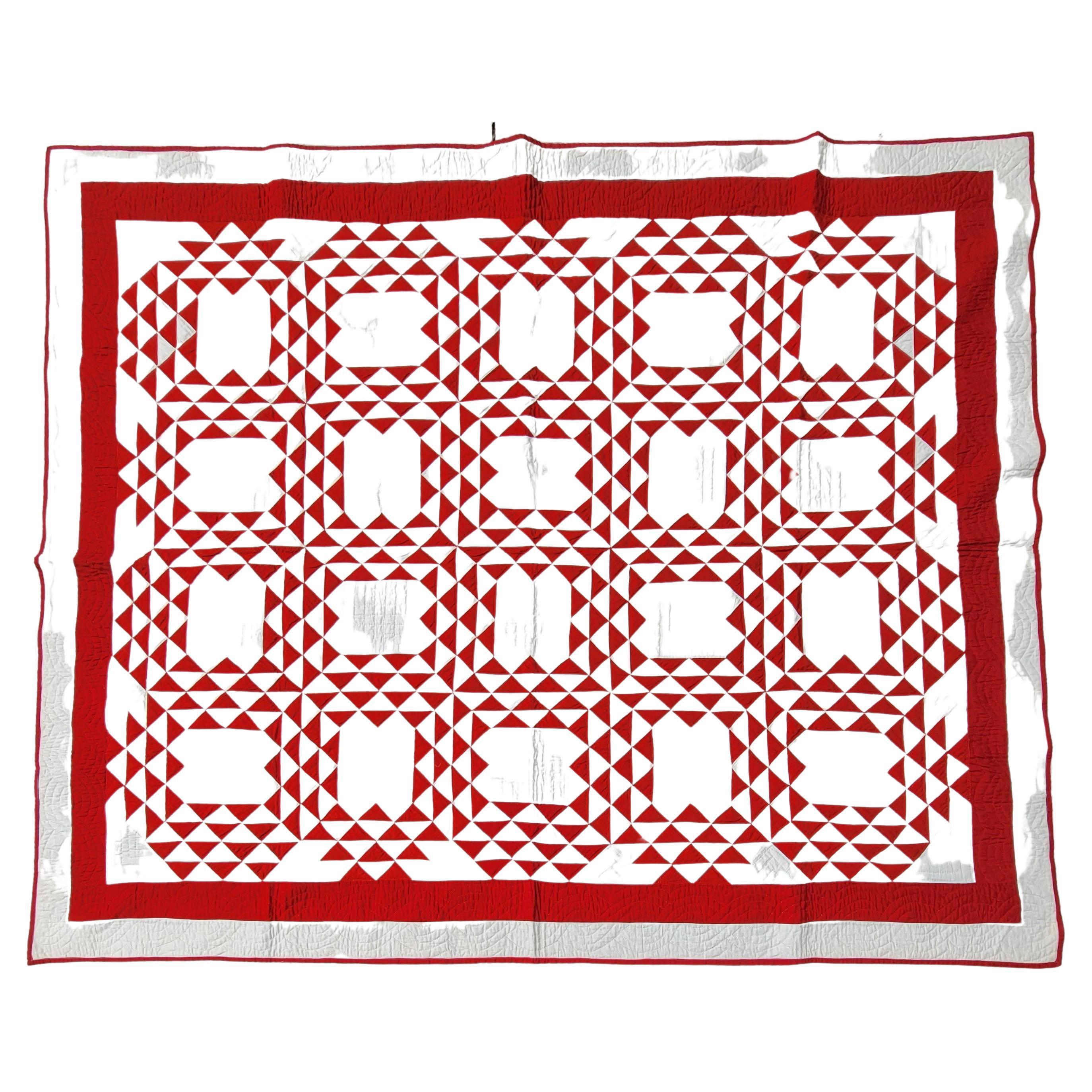 19th C Red & White Ocean Waves Quilt