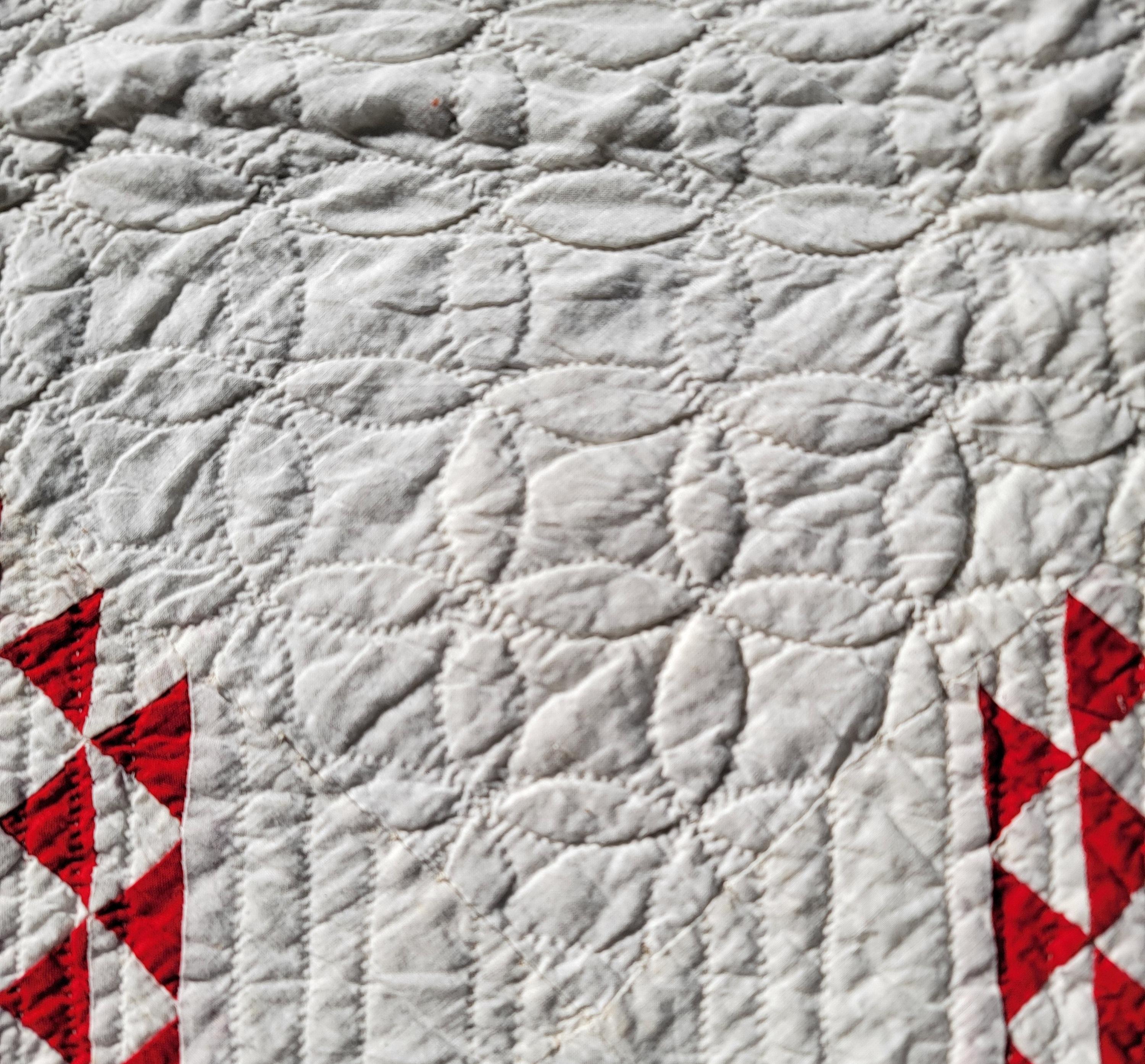 American 19thc Red & White Tree of Life Quilt