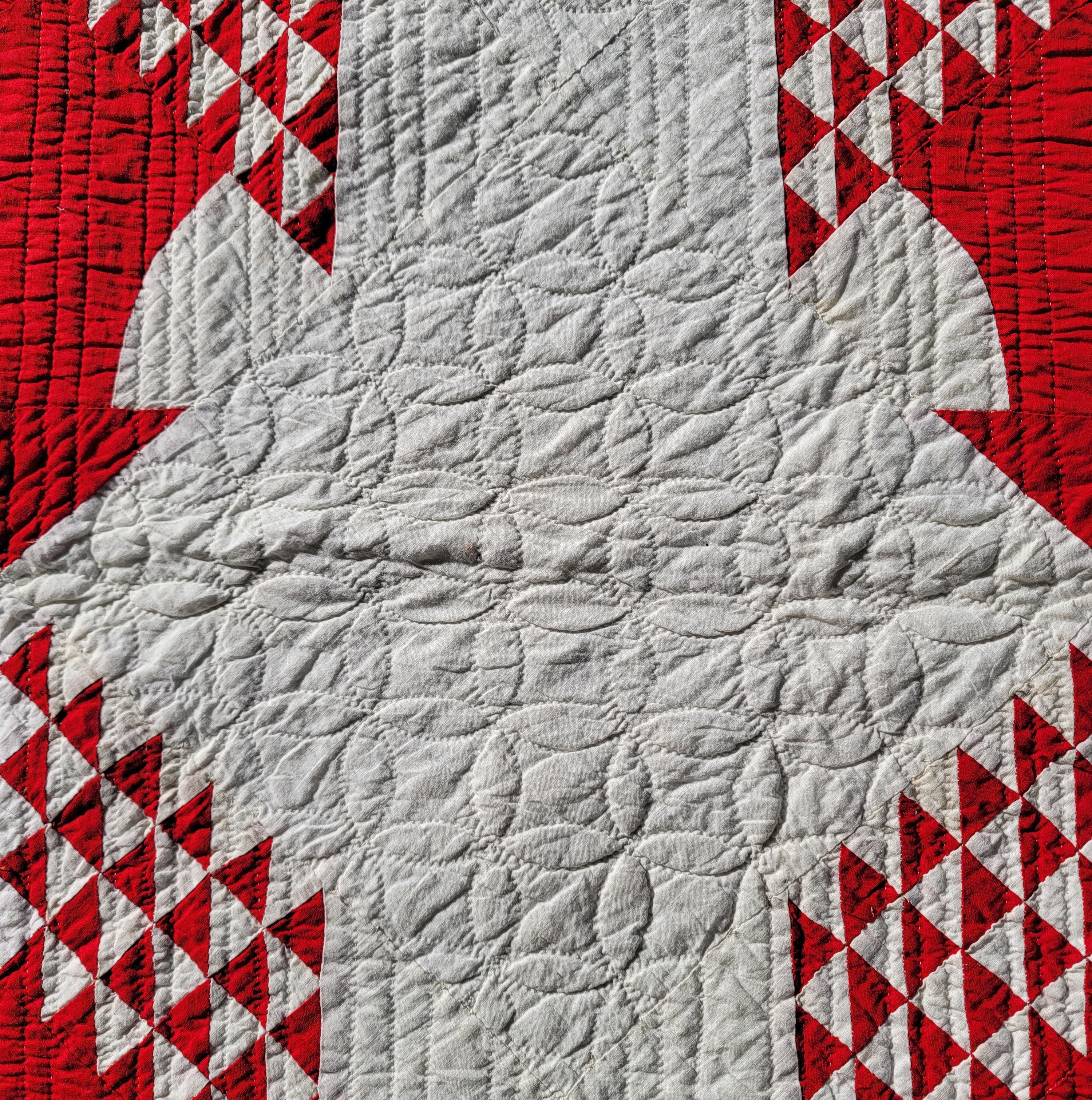 Hand-Crafted 19thc Red & White Tree of Life Quilt