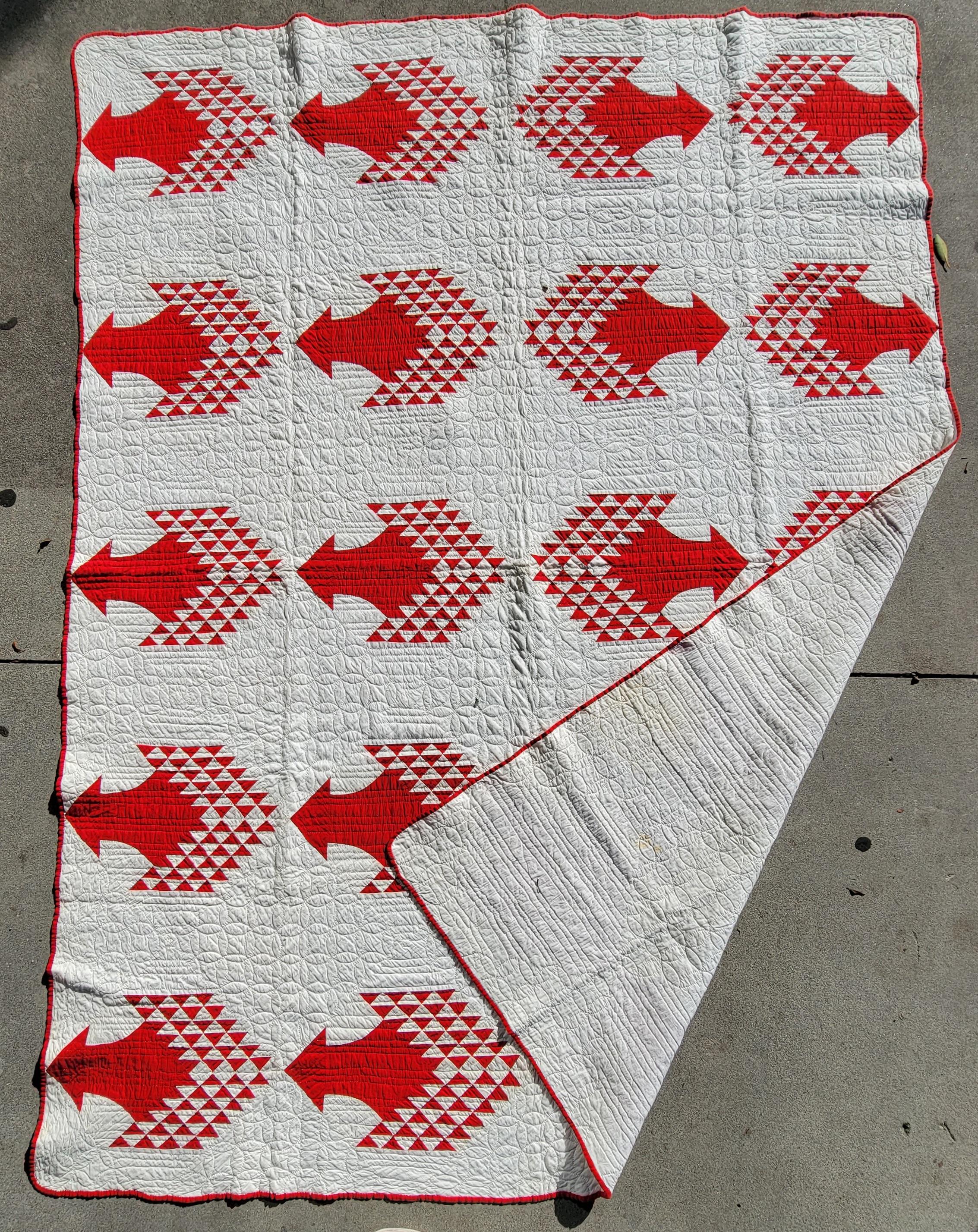 19th Century 19thc Red & White Tree of Life Quilt