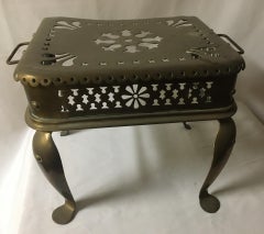 19thc Regency Reticulated Pinwheel Design Brass Trivet/Footman w/Cabriole Legs