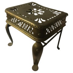 19thc Regency Reticulated Pinwheel Design Brass Trivet/Footman w/Cabriole Legs