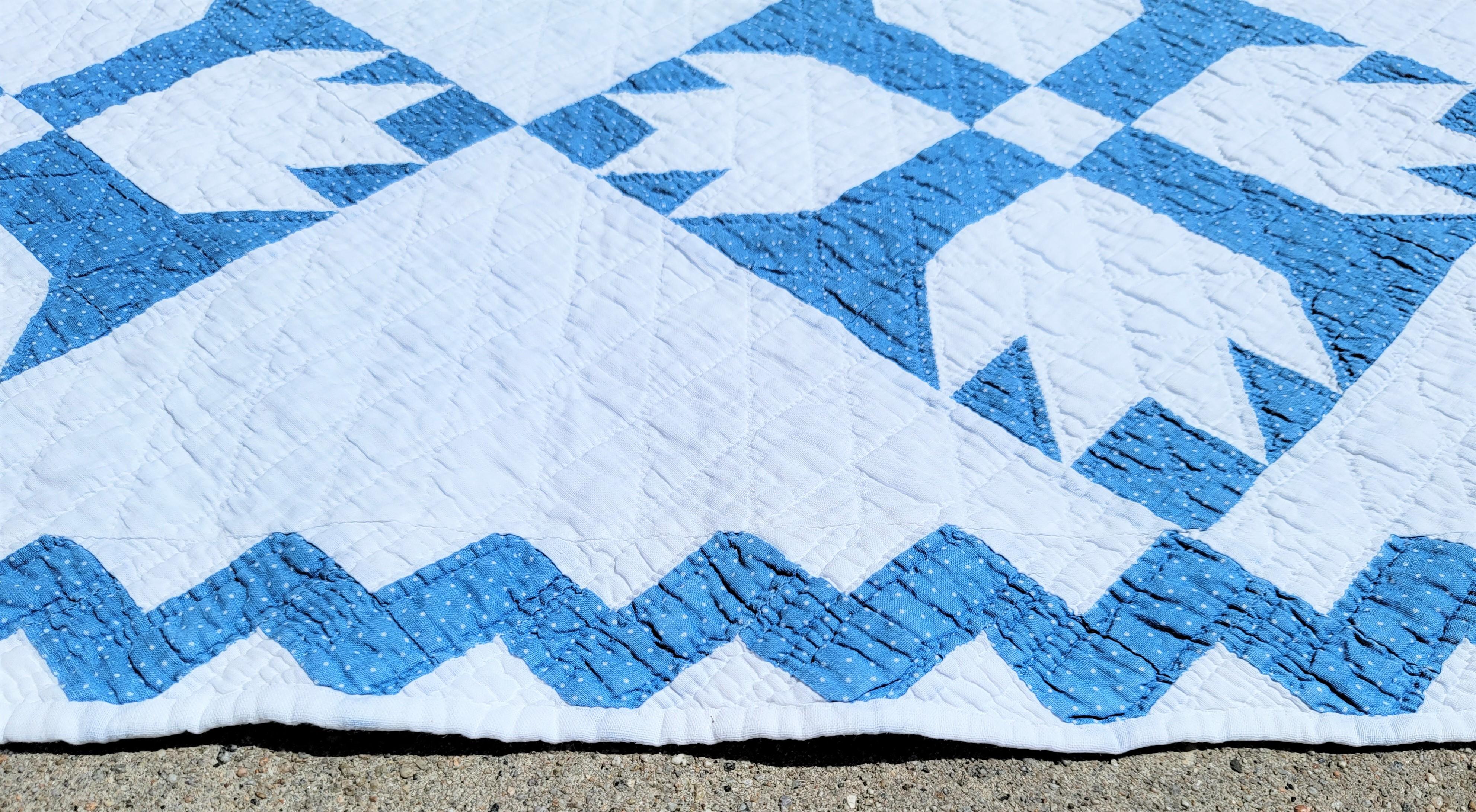 19th Century 19thc Robin Egg Blue Calico Bear Paw Quilt For Sale