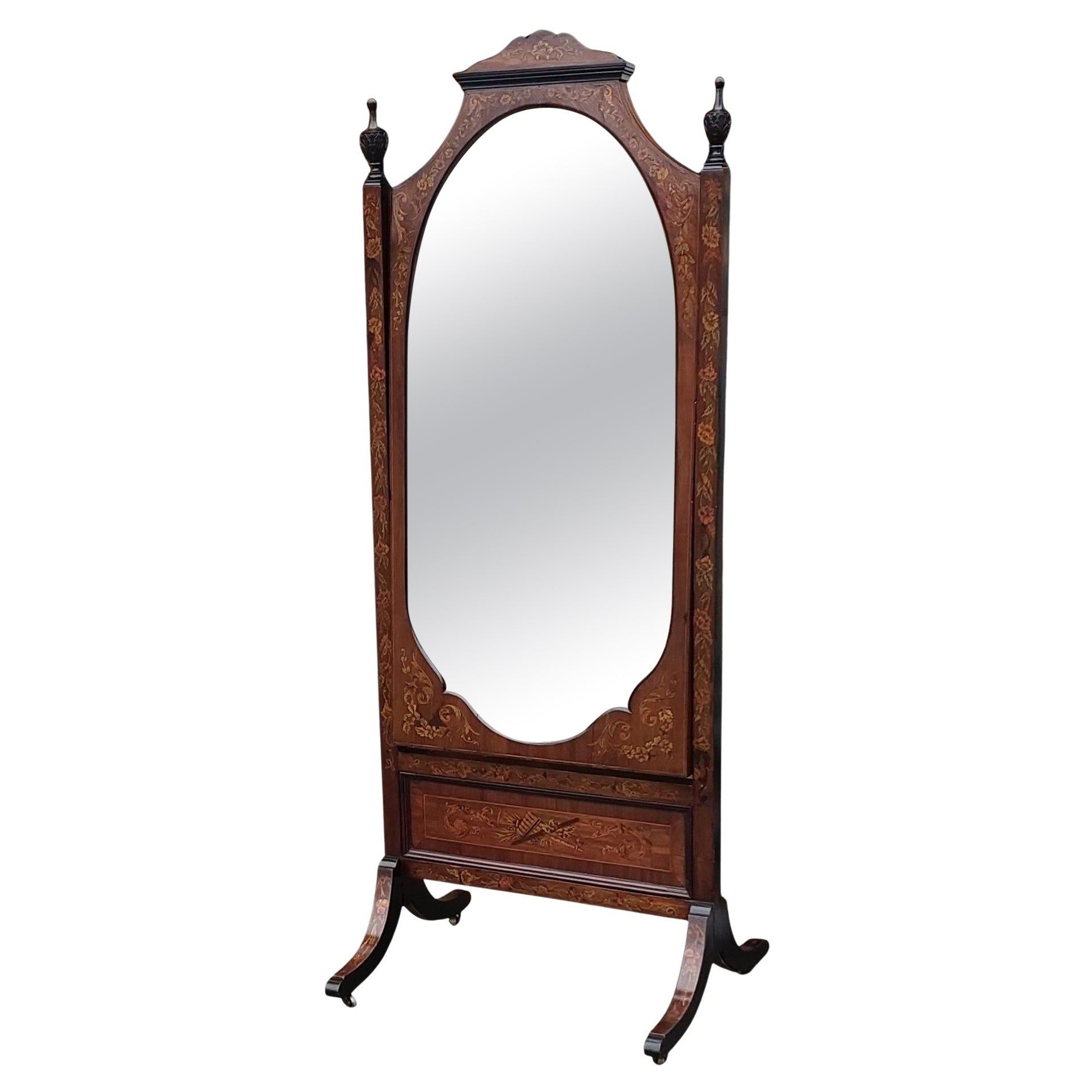 Specchio chevale intarsiato in palissandro e intarsio del XIX secolo