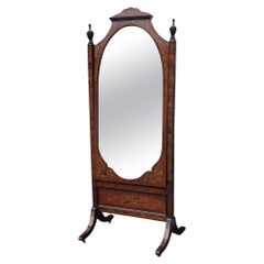 Antique 19thC Rosewood and Marquetry Inlaid Cheval Mirror