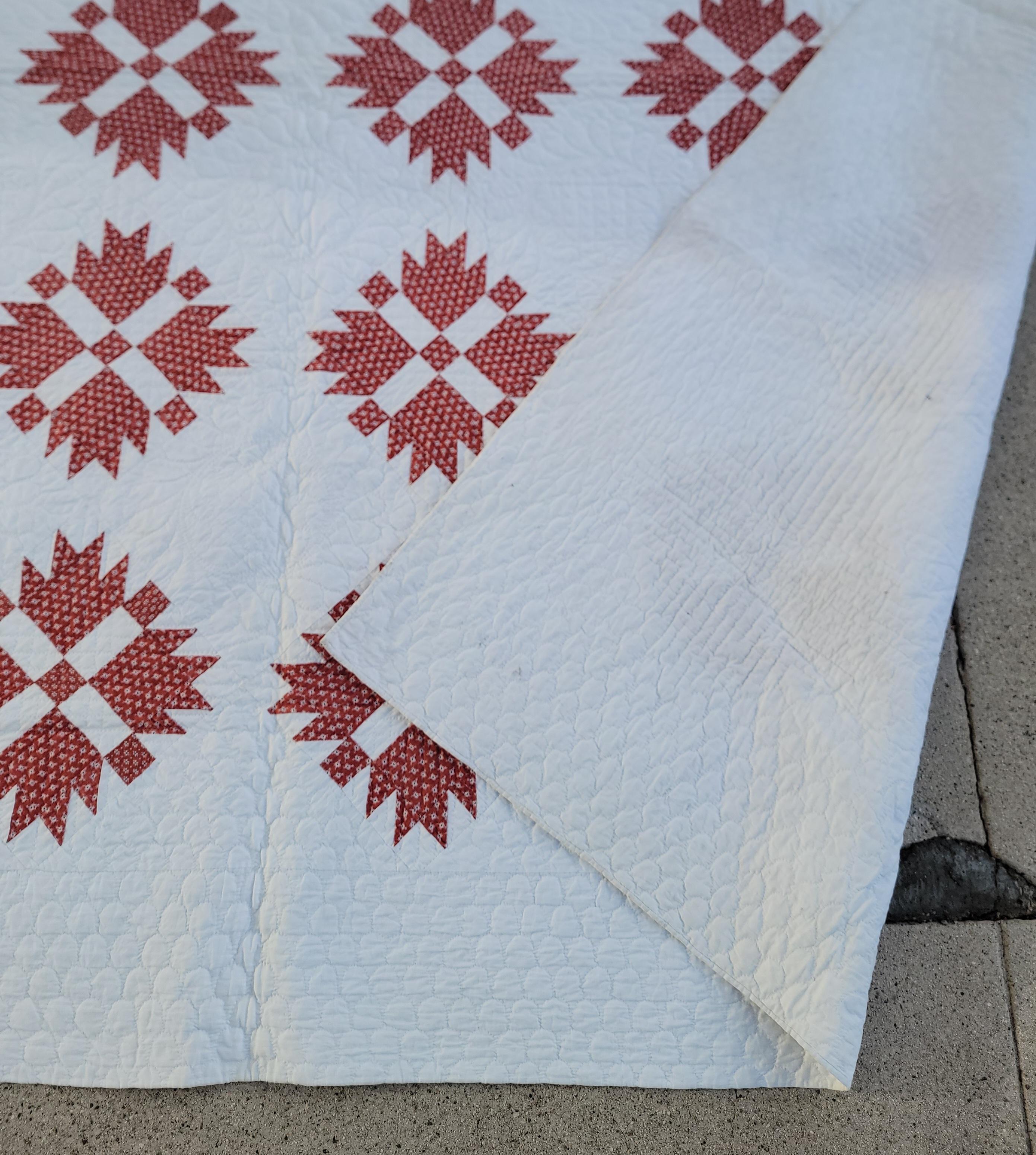 Hand-Crafted 19thc Rust Calico  Bear Paw Quilt For Sale