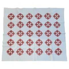 19thc Rust Calico  Bear Paw Quilt