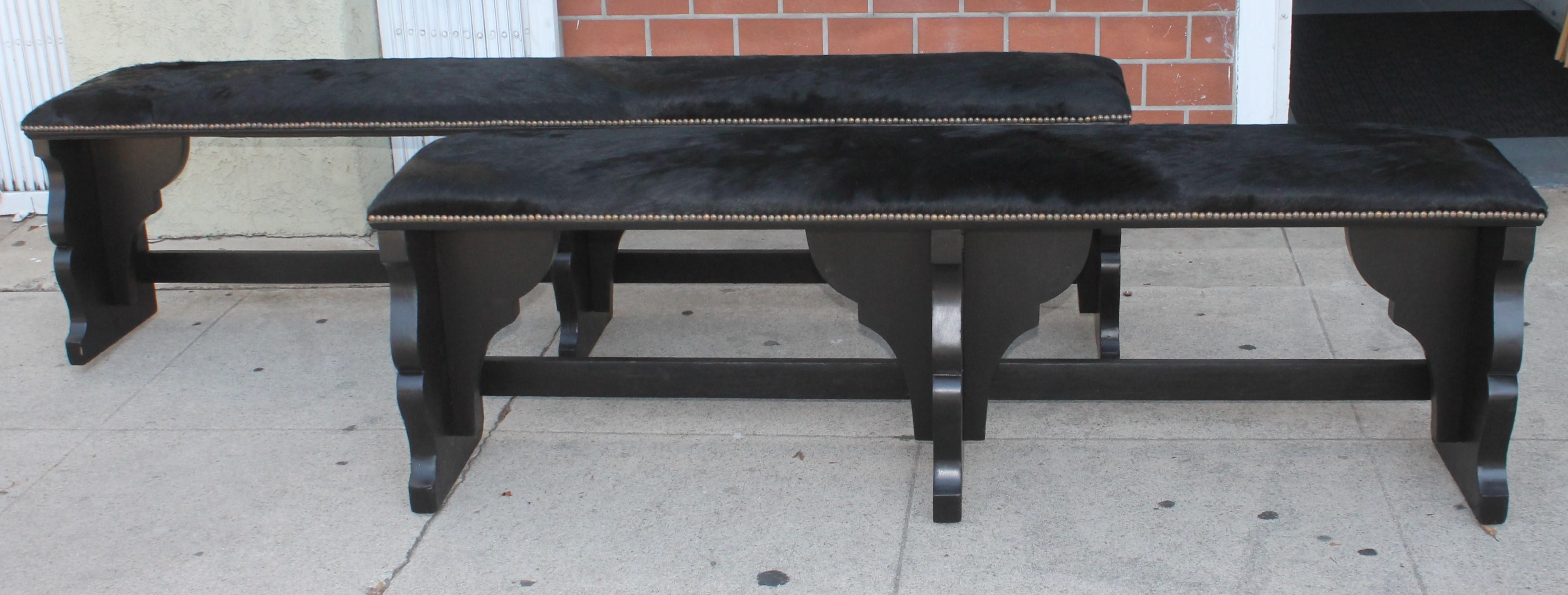 rustic cowhide bench