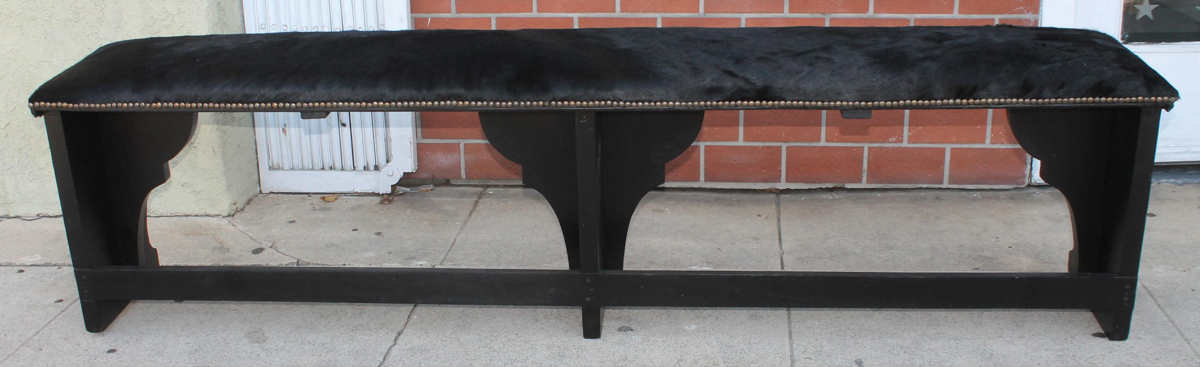 Adirondack  Pair of 19th Century Rustic Black Painted Cowhide Benches