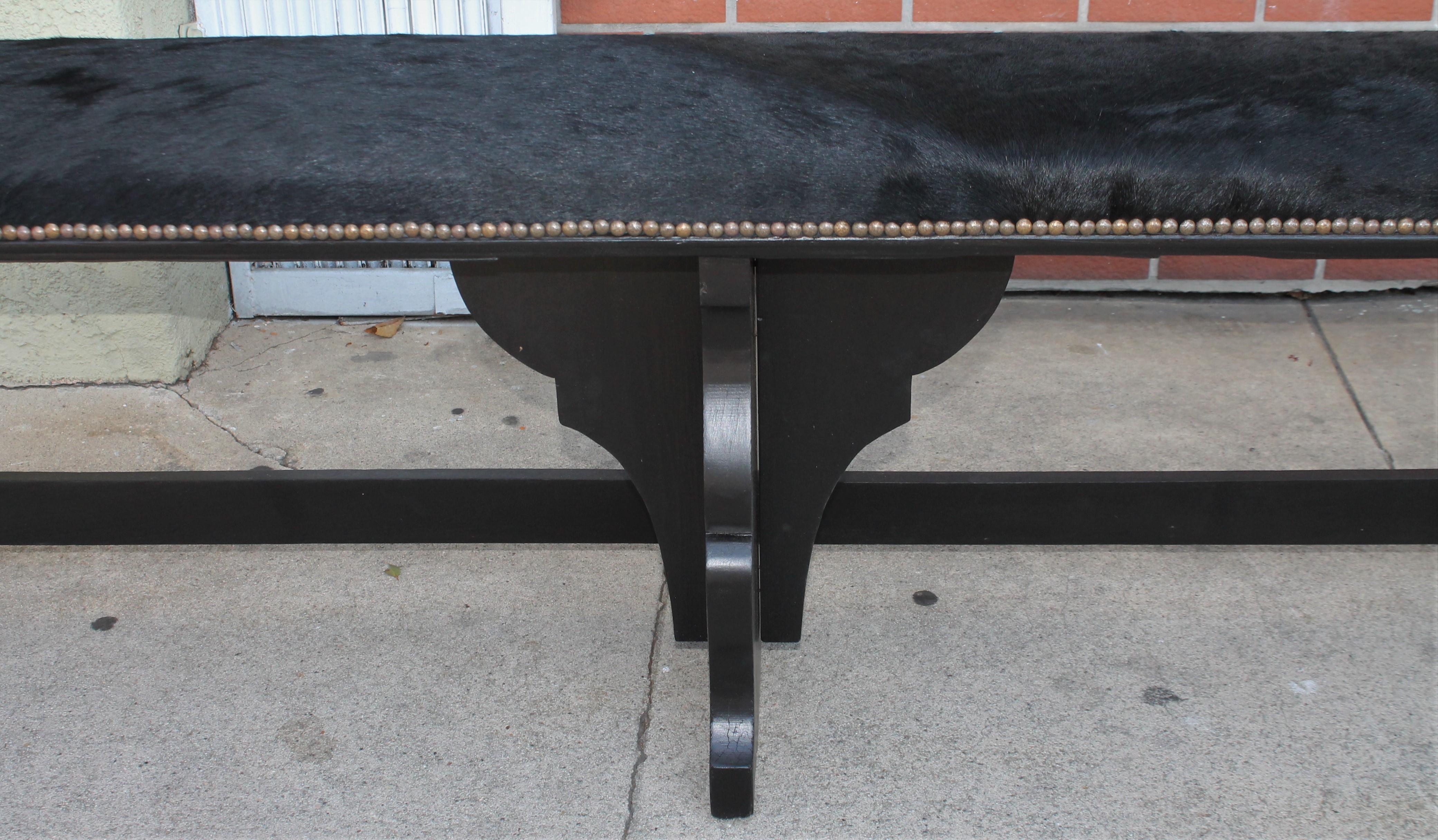  Pair of 19th Century Rustic Black Painted Cowhide Benches In Good Condition In Los Angeles, CA