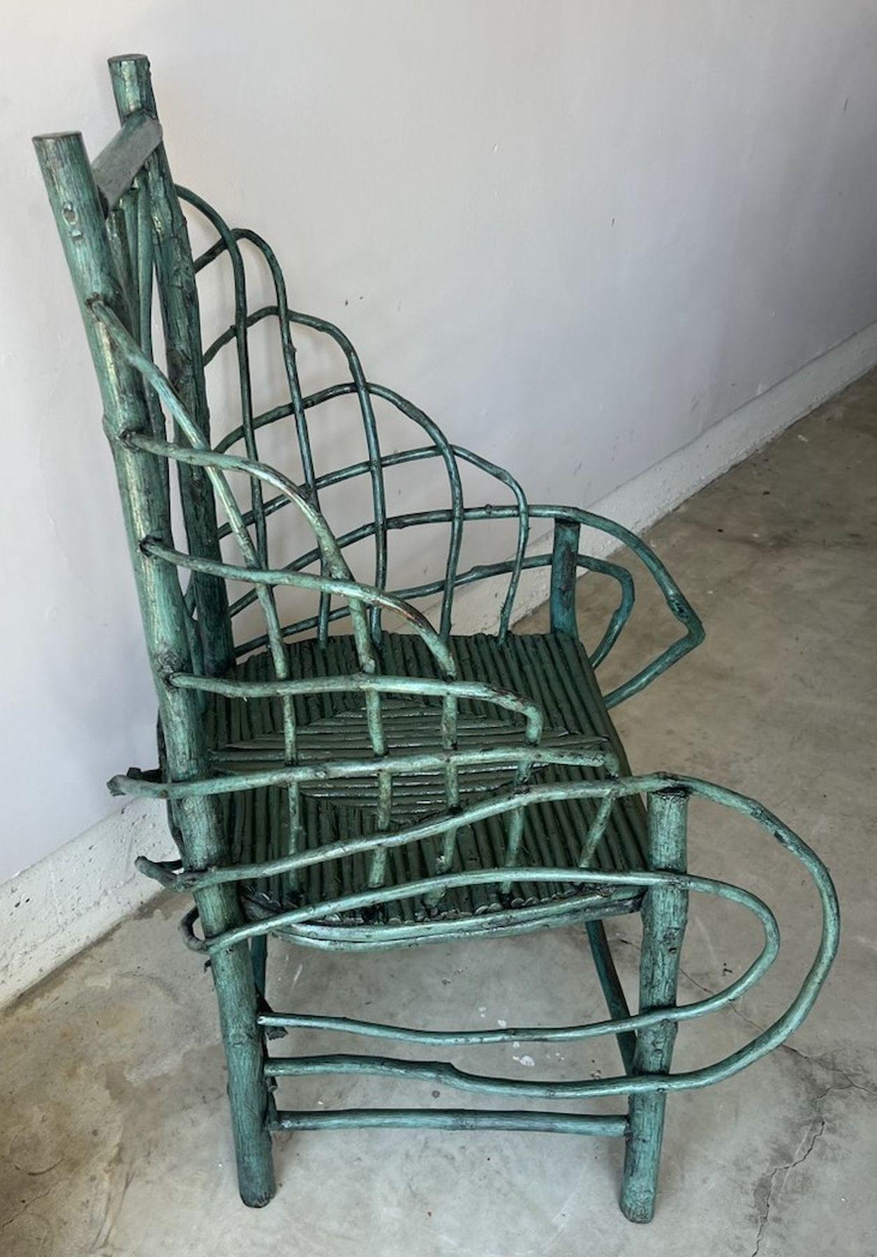 19Thc Rustic Twig Folk Art Addrondack Chair In Good Condition In Los Angeles, CA