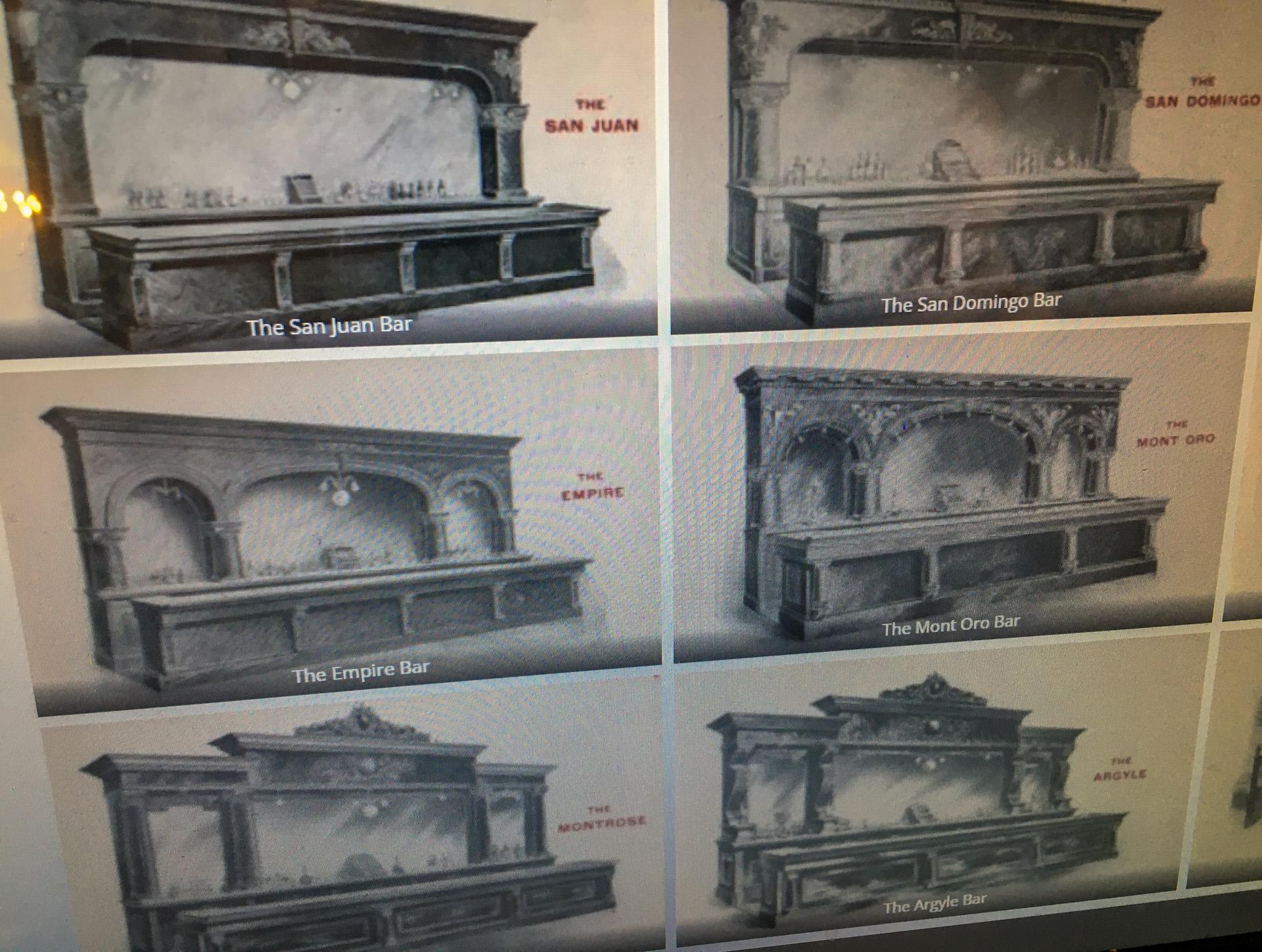 Échantillon de vendeur du 19e siècle Brunswick Balke Collender Co. Barre de carafe à liqueur avec rail 7