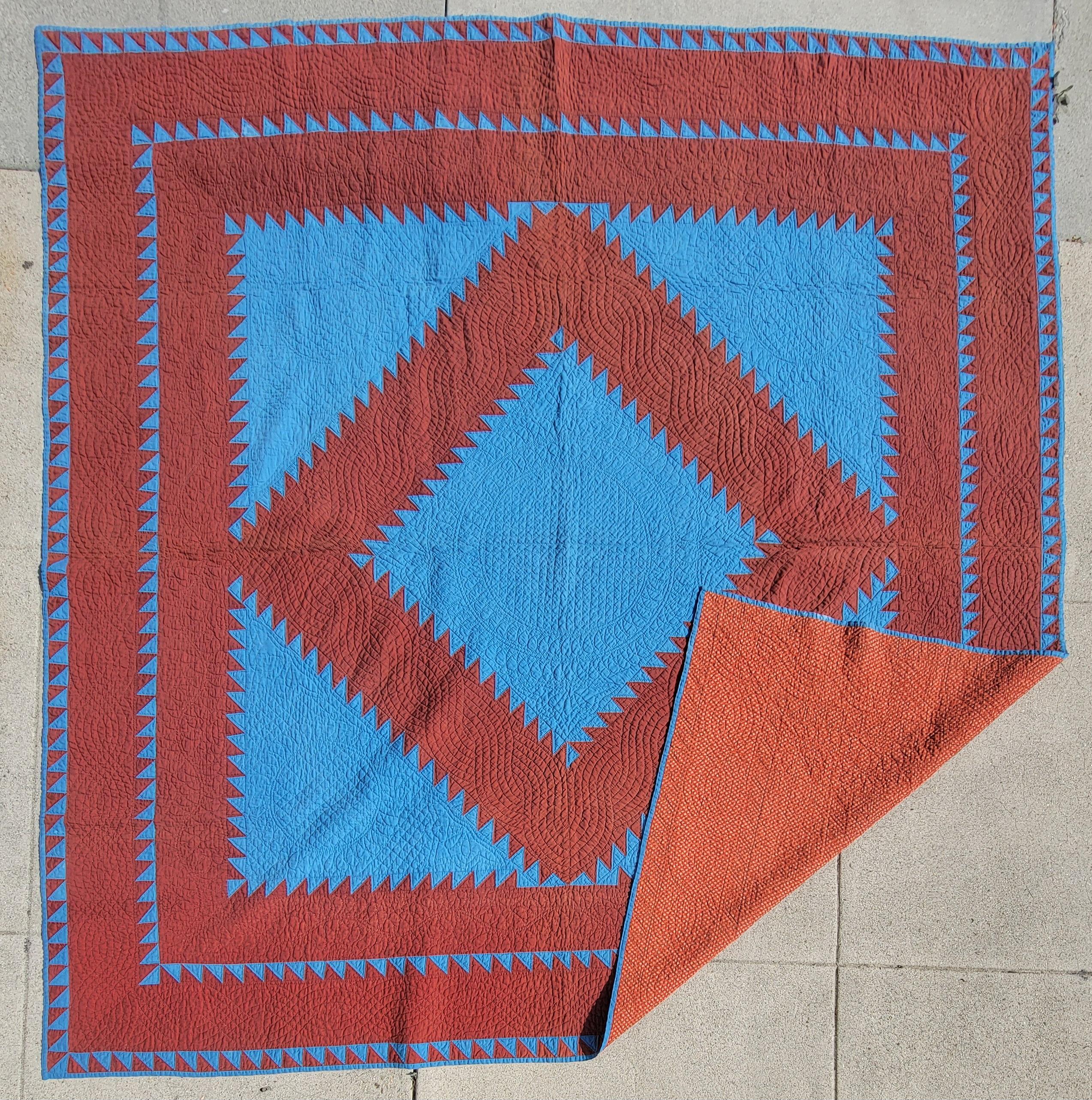 American 19thc Sawbuck Diamond in a Square  Cotton Quilt For Sale