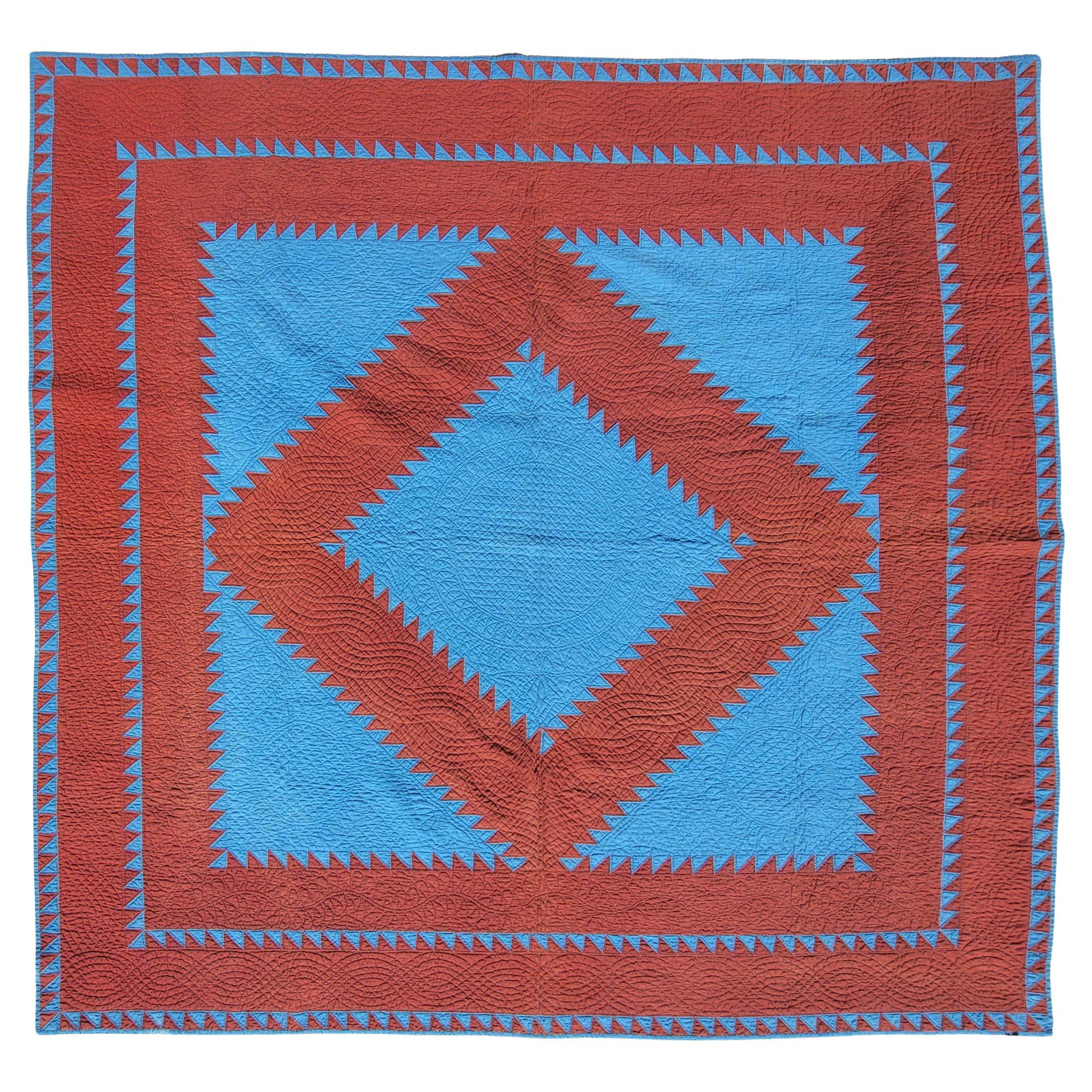 19thc Sawbuck Diamond in a Square  Cotton Quilt For Sale