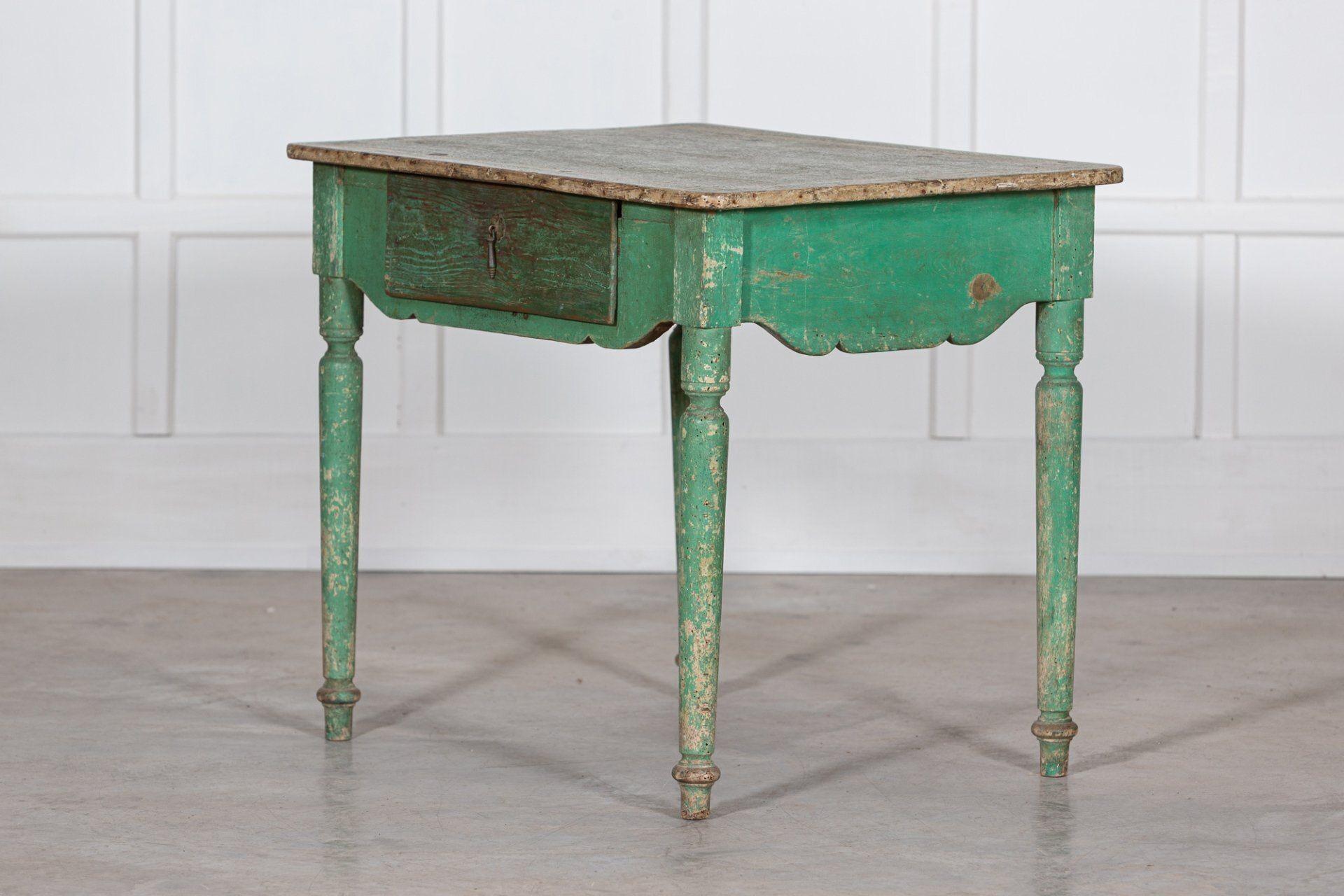 Pine 19thC Scandinavian Green Painted Table / Desk For Sale