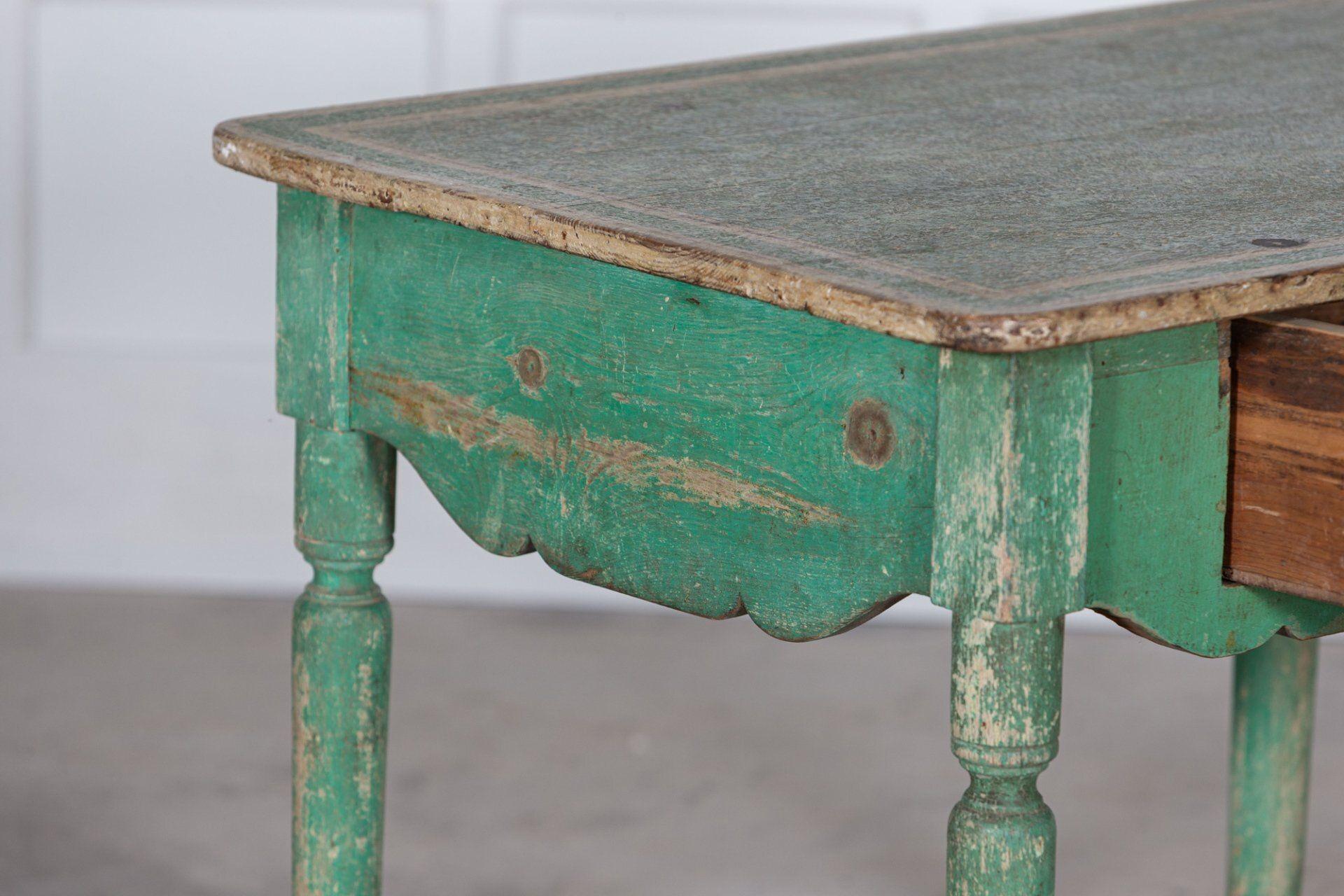 19thC Scandinavian Green Painted Table / Desk For Sale 4