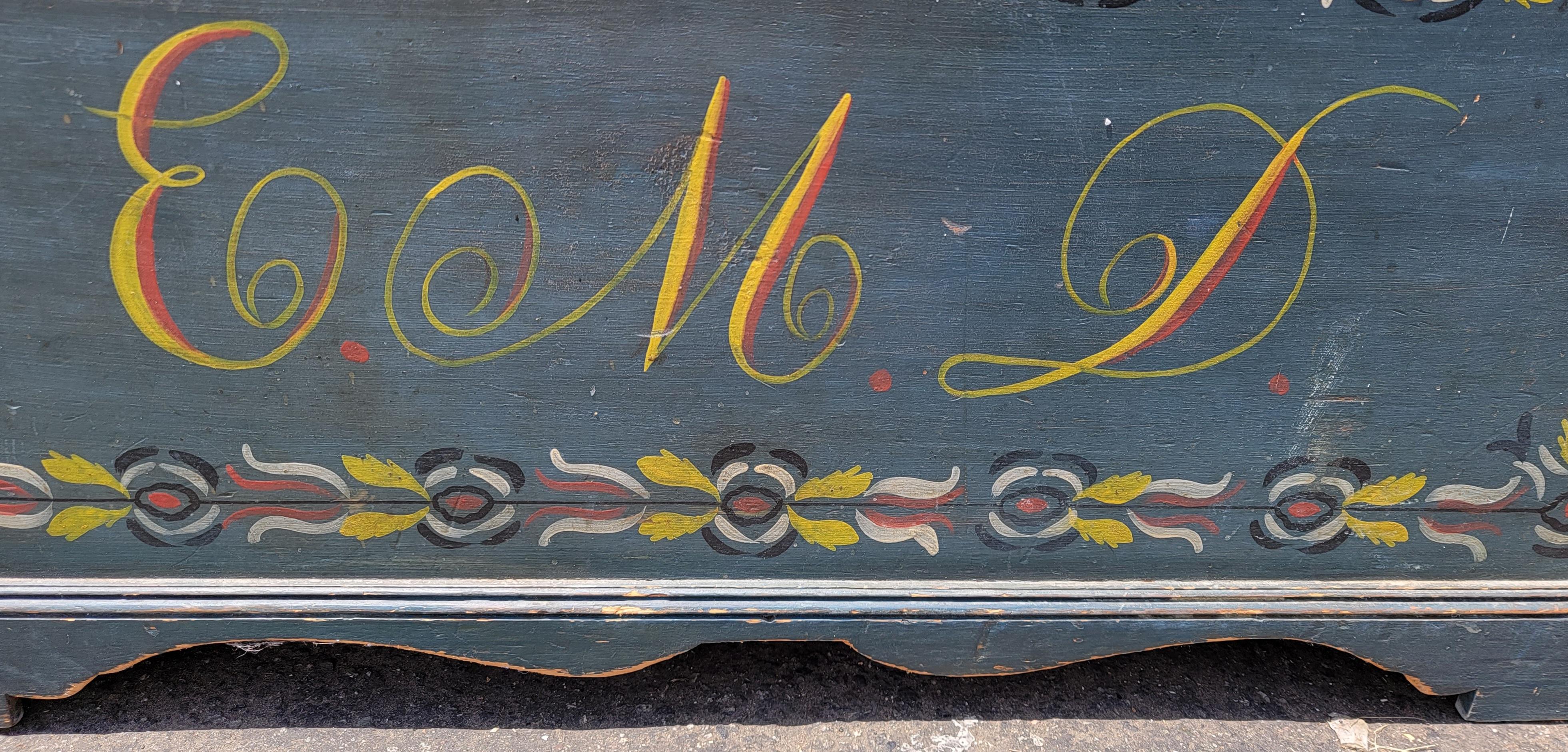 19Thc Schoharie County, New York Paint Decorated Blanket Chest For Sale 7