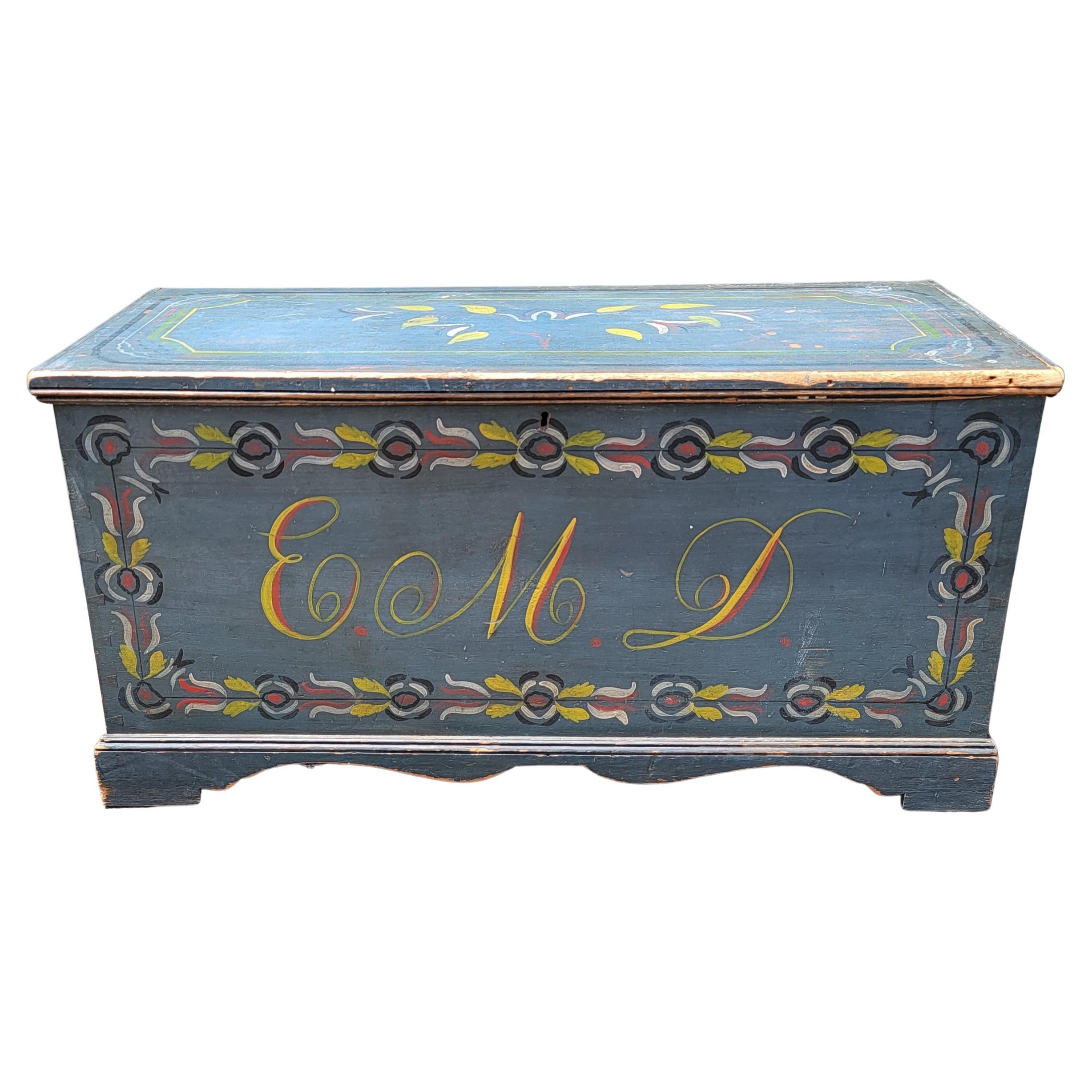 19Thc Schoharie County, New York Paint Decorated Blanket Chest For Sale