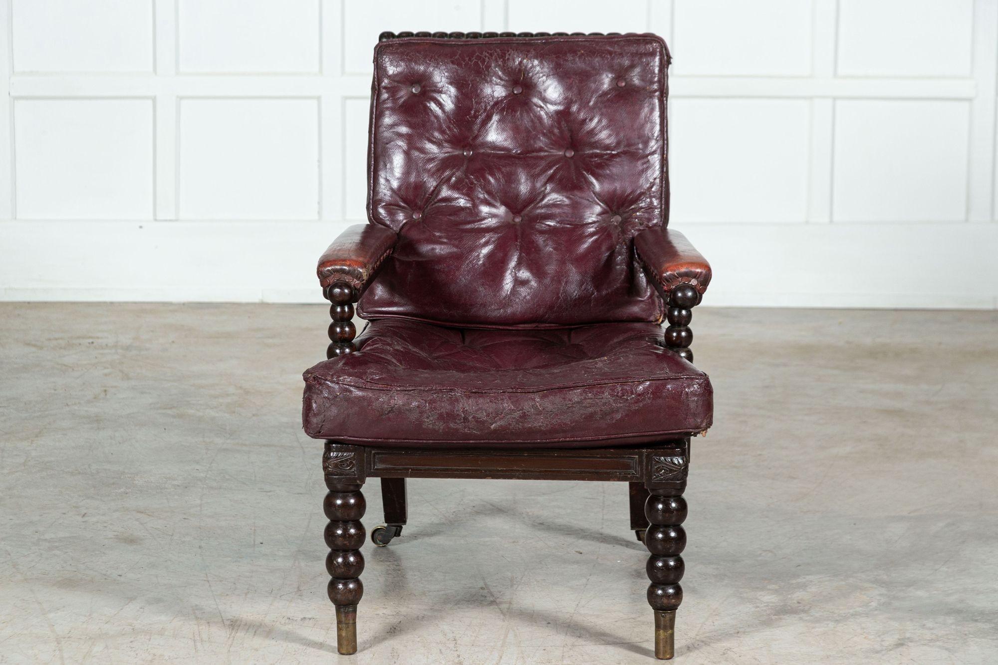 19th Century Scottish Leather Bobbin Armchair In Good Condition For Sale In Staffordshire, GB