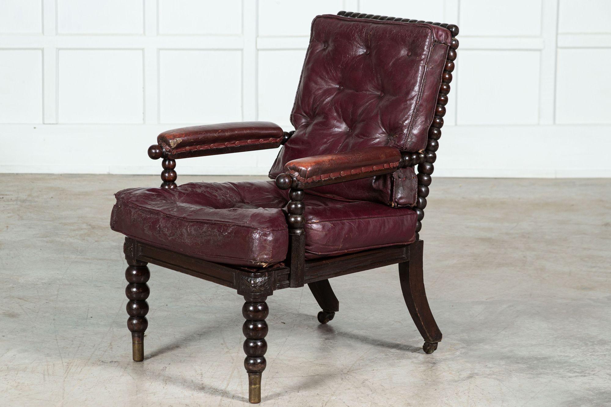 Mahogany 19th Century Scottish Leather Bobbin Armchair For Sale