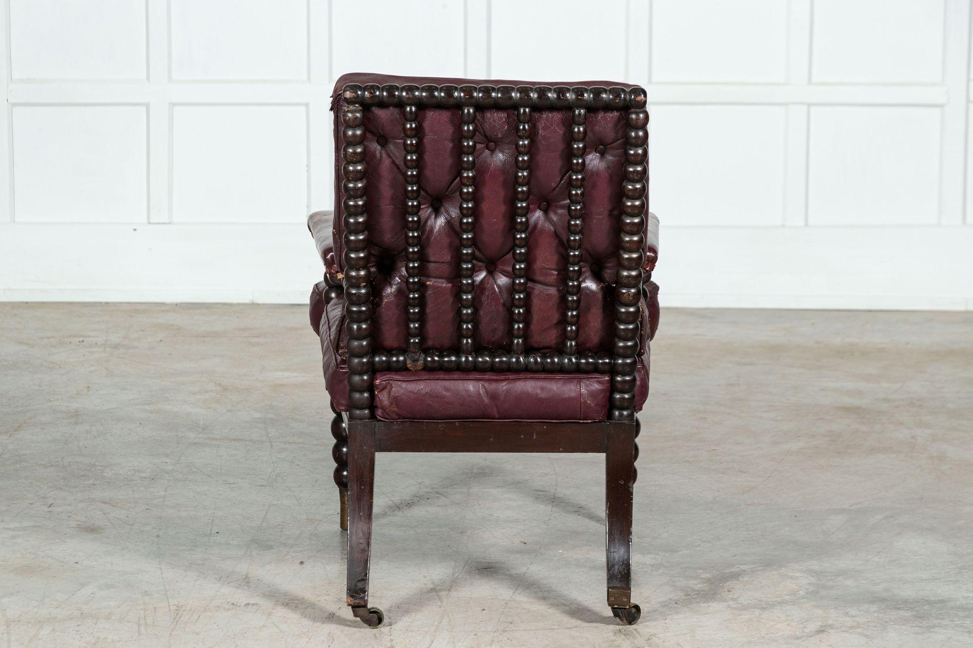 19th Century Scottish Leather Bobbin Armchair For Sale 1
