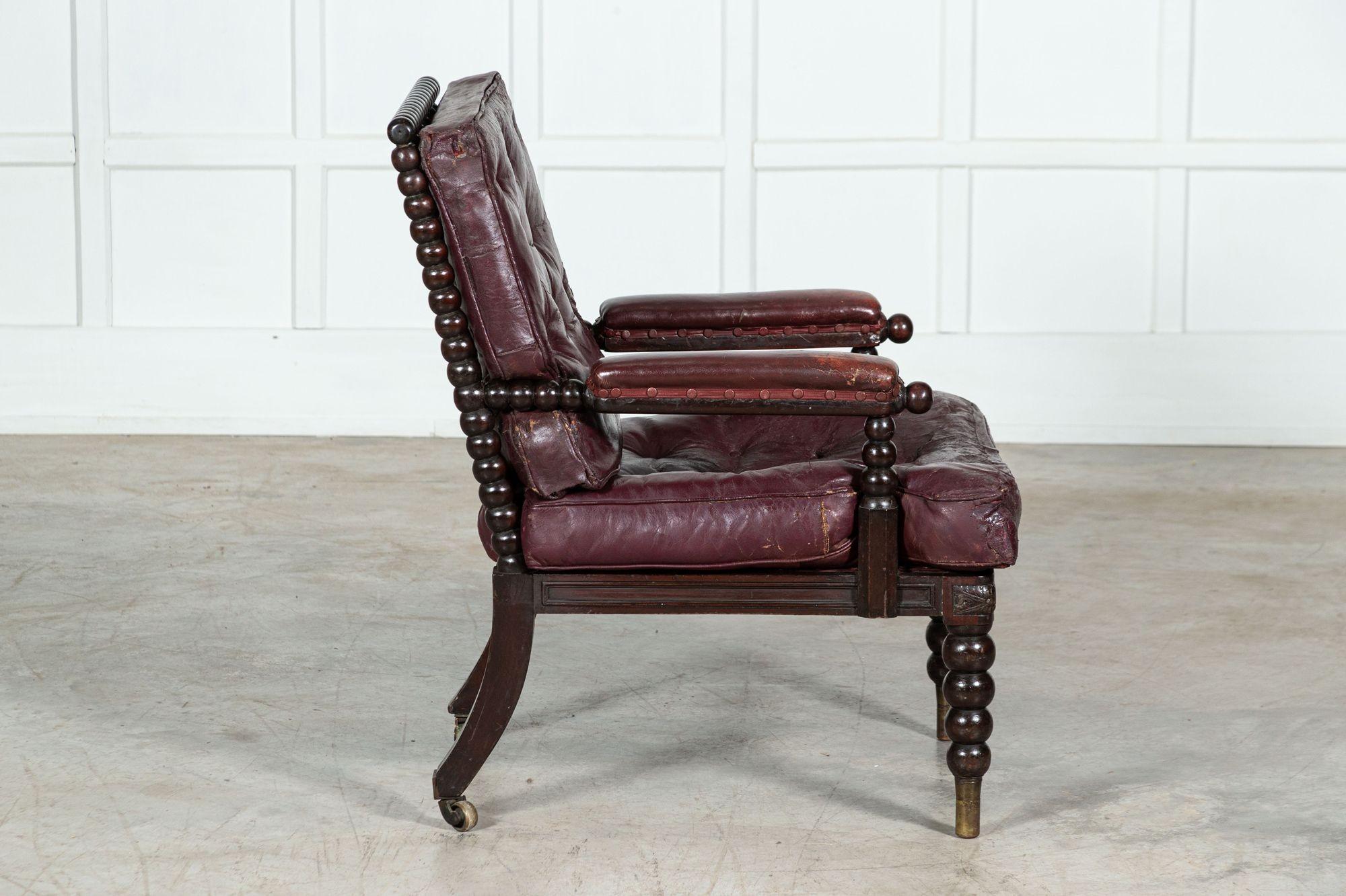 19th Century Scottish Leather Bobbin Armchair For Sale 2