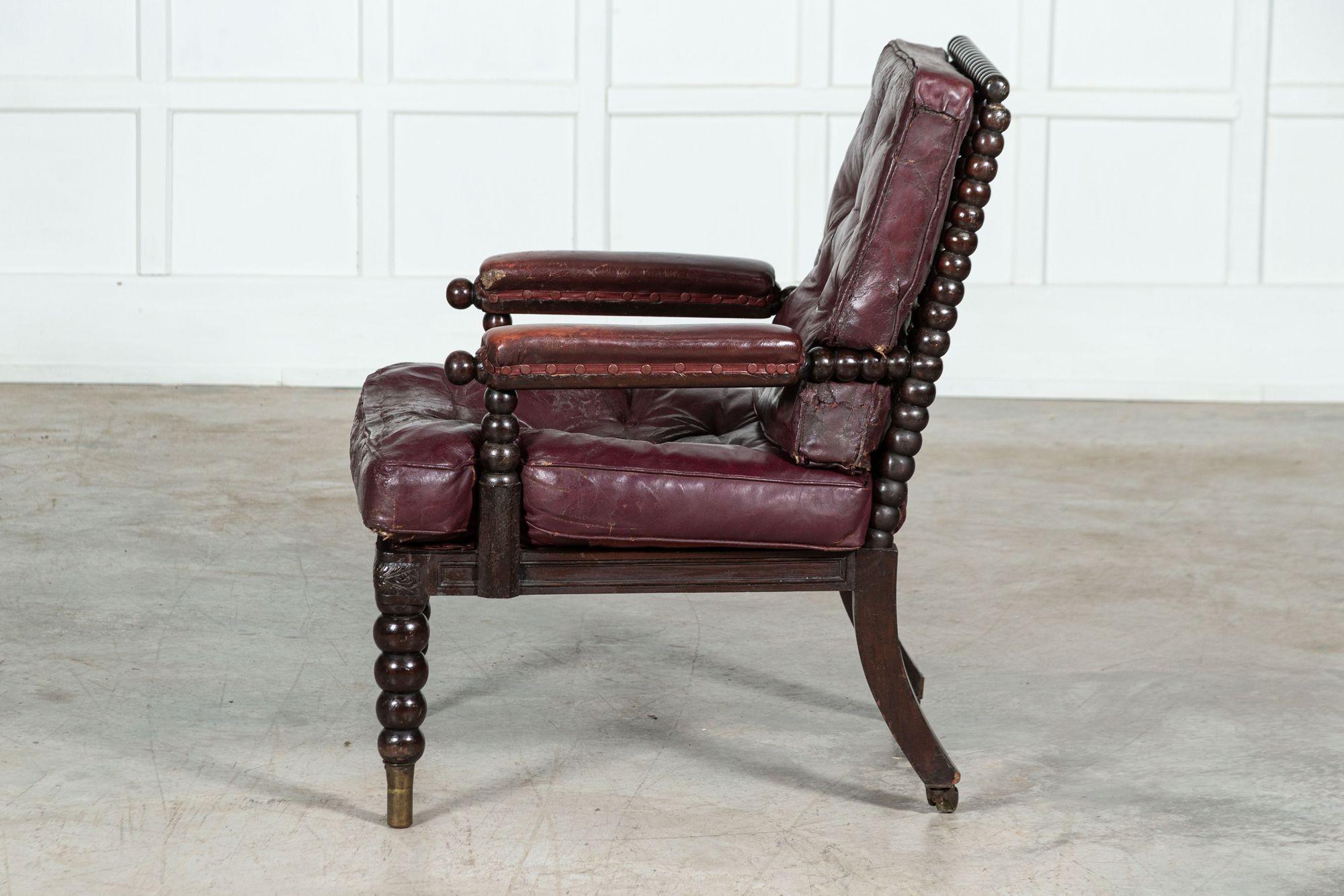 19th Century Scottish Leather Bobbin Armchair For Sale 3