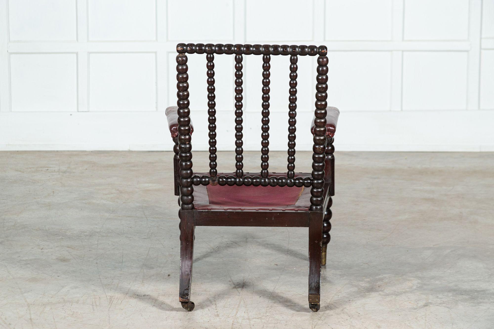19th Century Scottish Leather Bobbin Armchair For Sale 4